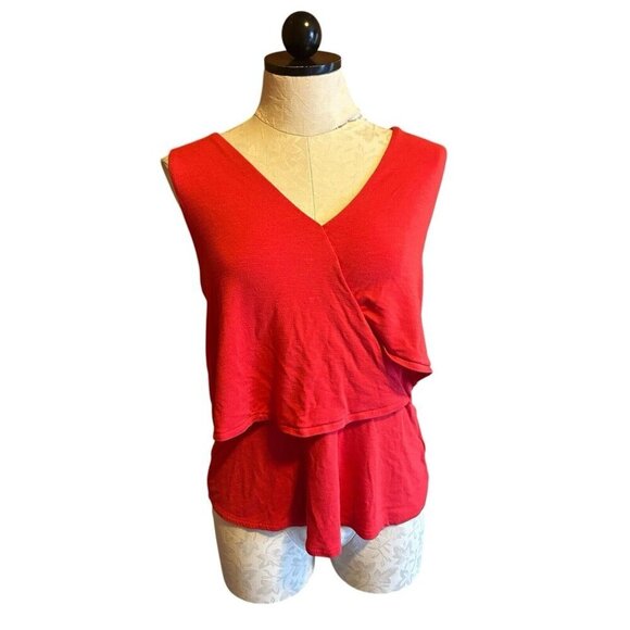 Anthropologie Deletta Red Sleeveless Top Women’s Size S Tiered V-Neck Stretch - Picture 1 of 10